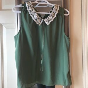 Olive green Lauren Conrad blouse with lace collar